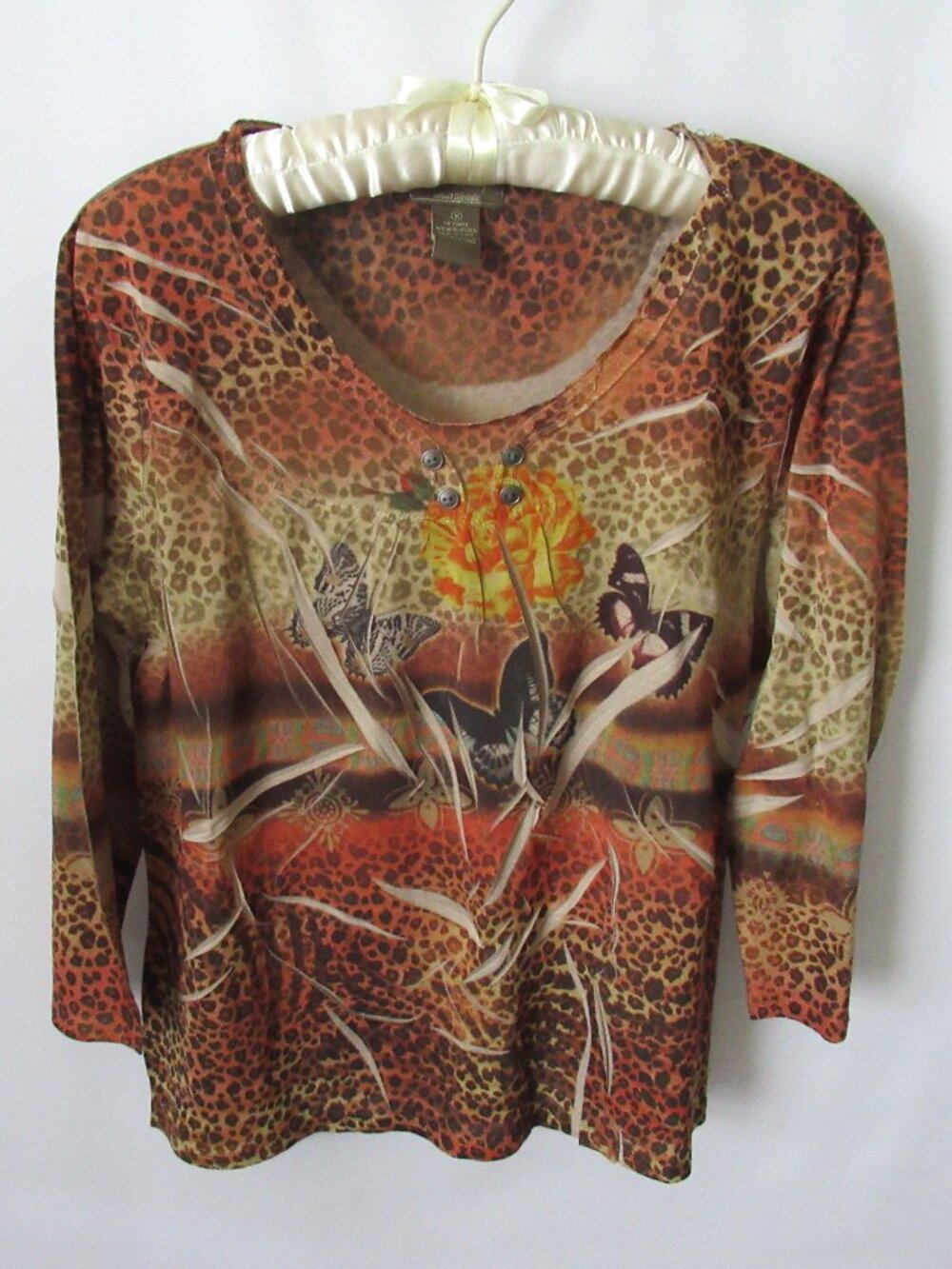 Jane Ashley brown animal print scoop neck 3/4 sleeve tee *Sz M*